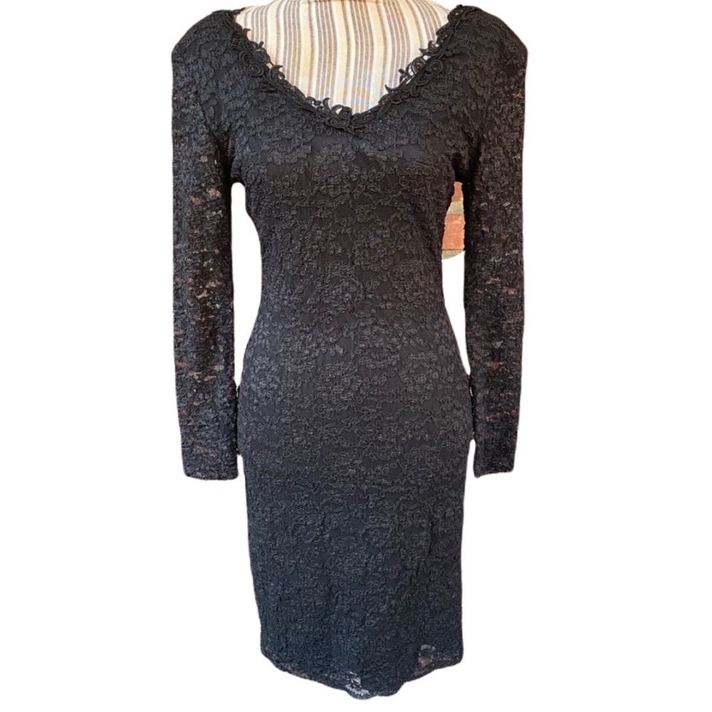 Vintage 80s Susan Roselli Black Lace Dress